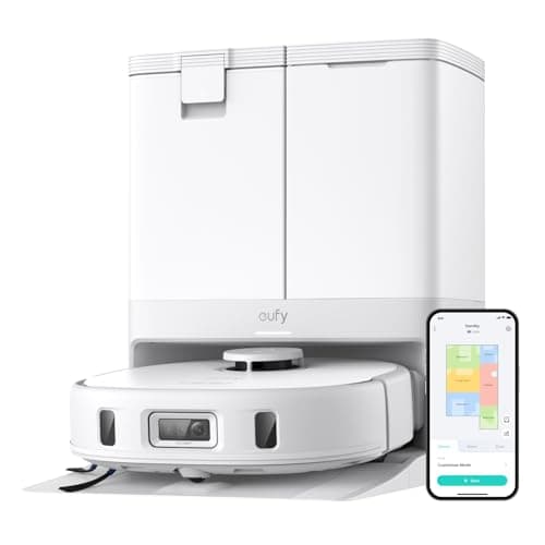 eufy X10 Pro Omni Robot Vacuum and Mop with 8,000 Pa Suction, Dual Mops with 12 mm Auto-Lift and Carpet Detection, AI Obstacle Avoidance, Auto Mop Washing, Auto Drying, Self-Emptying, White