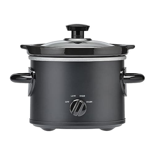 Mainstays 2 Quart Slow Cooker, Mini Electric Crock Pot with Low High Warm Settings, Removable Stoneware Insert & Glass Lid, Compact Matte Black Slow Cooker