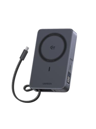 UGREEN MagFlow Qi2.2 25W 10000mAh Battery Pack Power Bank with MagSafe, Built-in Cable Magnetic Wireless Charging, 30W USB-C Fast Charging, Portable Charger Compatible with iPhone 17/16 Pro Max/15/14