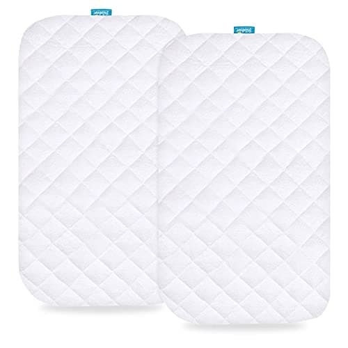 Biloban Waterproof Bassinet Mattress Pad Cover(35"x21"), 2 Pack, Ultra Soft Surface, Quilted Bassinet Mattress Protector Fit for TCBunny 2-in-1/Fodoss/Besrey Baby Bedside Sleeper, White