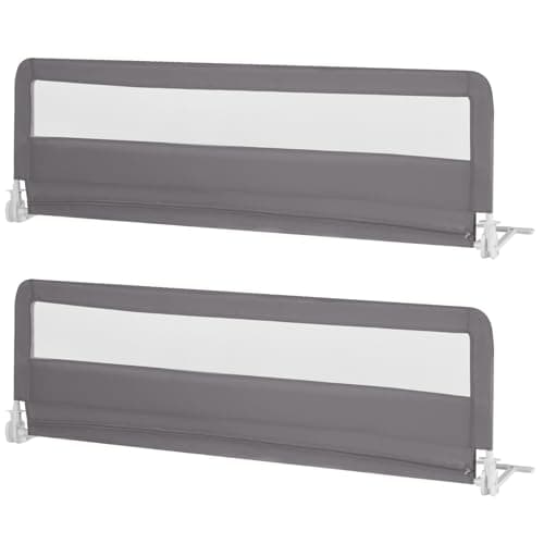 HONEY JOY Bed Rail for Toddlers, 71-in Extra Long, Portable Safety Bed Guardrail w/Double Safety Child Lock, Foldable Baby Bed Rail Guard, Fit King & Queen Full Twin Size Bed Mattress (Gray, 2 Pack)