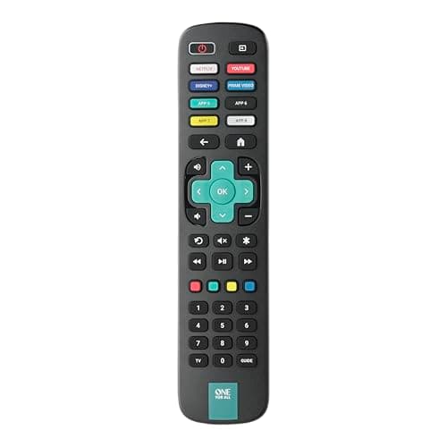 One for All Roku TV Replacement Remote, Works with All Types of Roku TV's, Easy Setup in just 3 Steps, Learning Feature, Keys Include Common Roku TV Functions + 8 app Shortcut Keys - Black (URC4923)