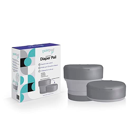 PurePail Go Portable Diaper Pail — Slate — Superior Odor Control with No Added Fragrance — Collapses for On-The-Go — Compact & Space-Saving