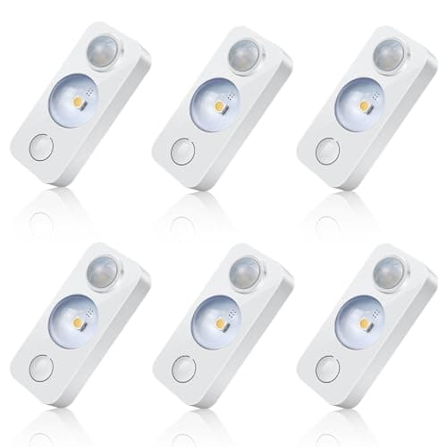 6 Pack Motion Sensor Puck Lights, Rechargeable Under Cabinet Lights, Wireless Closet Lights, Dimmable LED Puck Lights, Stick On Cabinet Lights for Kitchen, Pantry, Shelf, Stairs, Daylight White