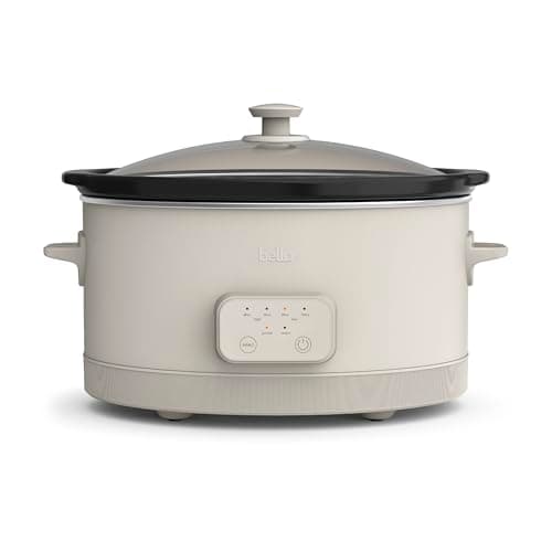 bella 6.0 Qt Programmable Slow Cooker, Ceramic Nonstick Coating, Adjustable Temperature & Cooking Times, Dishwasher Safe Stoneware Pot & Tempered Glass Lid, Tangle Free Cord Wrap, Oatmilk
