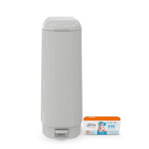 Diaper Genie Signature Pail Includes 1 Easy Roll Refill with 18 Bags | Holds Up to 846 Newborn-Sized Diapers Per Refill, Grey 1.0 Count