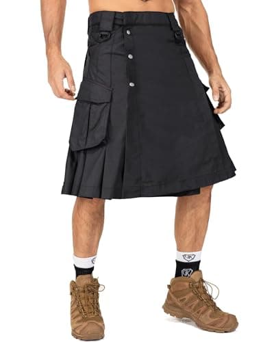 KOCTHOMY Men's Scottish Utility Kilt 23" Tactical Kilt 0911 Black 36