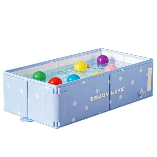 Folding Bathtub for Kids, Cartoon Rectangular Bathtub for Shower, No Assembly Water Basin with Drain Plug, Portable Reusable Shower Water Basin for Home Bathroom Travel