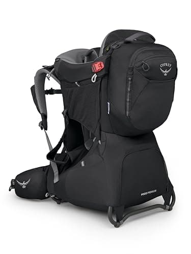 Osprey Poco Premium Child Carrier Backpack - Deluxe Kid Carrier for Hiking with Built-in Sunshade, Removable Daypack, and Adjustable Fit - Premium Comfort for Parent and Child, Black