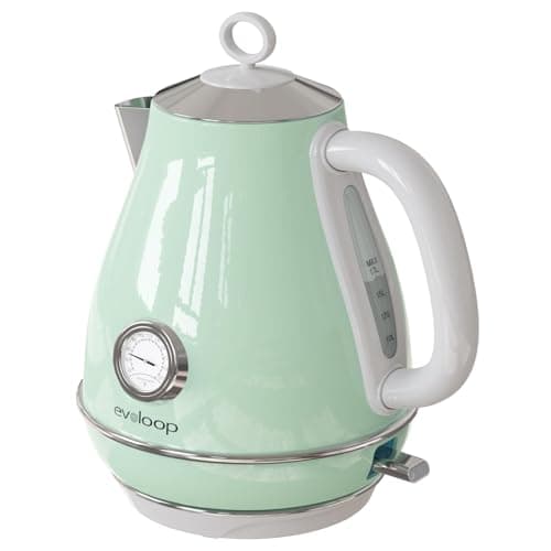 Electric Tea Kettle, 1500W /1.7 Liter Hot Water Boiler Heater Pot, Retro Electric Kettle with Thermometer, Auto Shut-Off & Boil-Dry Protection, BPA Free,Stainless Steel Teapot