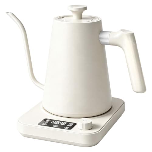 Electric Gooseneck Kettle, 304 Stainless Steel Electric Tea Kettle Temperature Control, ℃/℉ Unit Conversion and Mute Mode, 1200W Quick Heating Hot Water Boiler, 1L Kettle for Coffee & Tea (White)