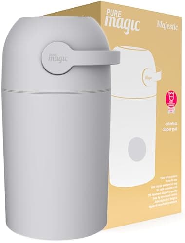 Pure Magic Diaper Pail Majestic, Patented Odor-Stop System, Use Any Garbage Bag, One Hand Free Lever, A Roll of Bag incld. (Concrete)