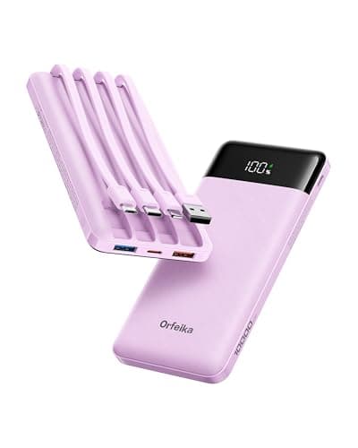 10000mAh Power Bank with Built-in Cables & LED Display | 6 Outputs 3 Inputs Portable Charger,USB-C Battery Pack Compatible with iPhone, Samsung Galaxy, Google Pixel, iPad & More