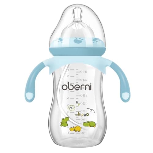 Oberni Anti-Colic Baby Bottle with Level 4 Fast Slow Nipple and Non-Slip Handles, 9oz / 270 mL, 12 Months+, Blue/1Pack