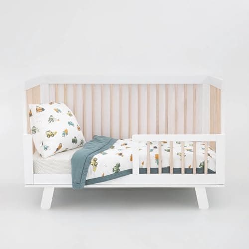 Little Unicorn Toddler Bedding 3-Piece Set | Super Soft & Breathable Muslin Fabric | for Convertible Cribs & Toddler Beds (Work Trucks)