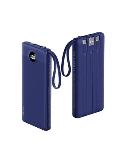 VRURC 10,000mAh Portable Charger Built-in 4 Cables, Slim Power Bank