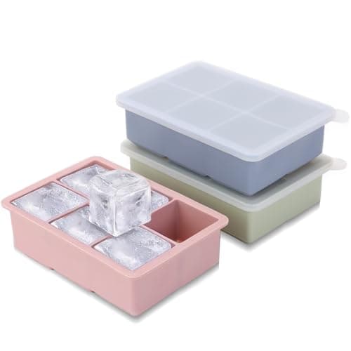 Silicone Ice Cube Trays 3 Pack with Lids – Large Square Ice Cube Mold, BPA Free Flexible Ice Tray, Stackable Easy Release Ice Cube Maker for Whiskey, Cocktails & Drinks, Freezer