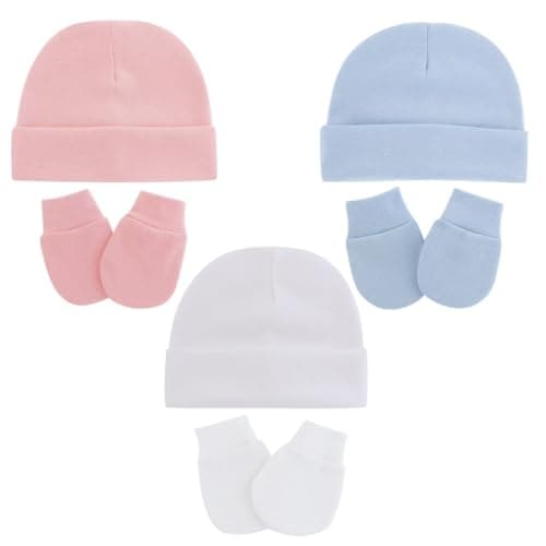 ROMISBABA 9pcs Baby Anti Scratching Mittens and Newborn Hats Set Cotton Warm Caps for Winter Keep Warm