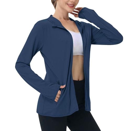 Women's UPF 50+ Sun Protection Jacket Full Zip Lightweight Long Sleeve Athletic Hoodies Quick Dry Outdoor Shirt 2026 Dark Blue