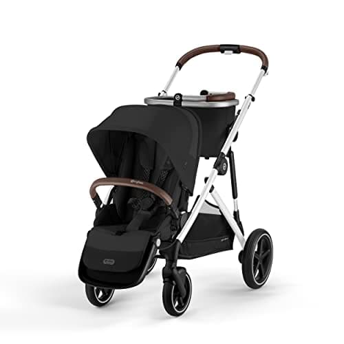 Cybex Gazelle S 2 Stroller – Modular Double Stroller for Infant and Toddler, Includes Detachable Shopping Basket, Over 20+ Configurations, Folds Flat for Easy Storage - Moon Black/Silver Frame