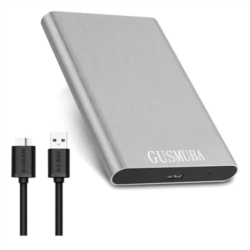 GUSMUBA External Hard Drive 2 TB, Portable Hard Drive Plug and Play 2TB, USB 3.0 Data Cable, Data Storage, Compatible with PC/Laptop/Mac os （Silver）