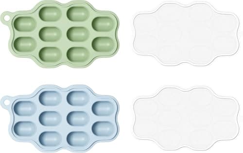 Heomoone 2 Pack Baby Food Freezer Tray with Lids, Silicone Baby Food Storage Containers for Homemade Baby Food, Purees, Breastmilk, Ice Cube & Popsicle Mold (Blue/Green)
