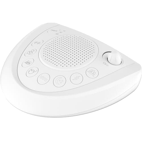 White Noise Machine for Baby with 24 Soothing Sounds and Volume Control, 3 Timer Options, Powered by AC or Battery, Charging Port, Headphone Jack, Compact Memory Sound Machine for Home Nuesery Travel