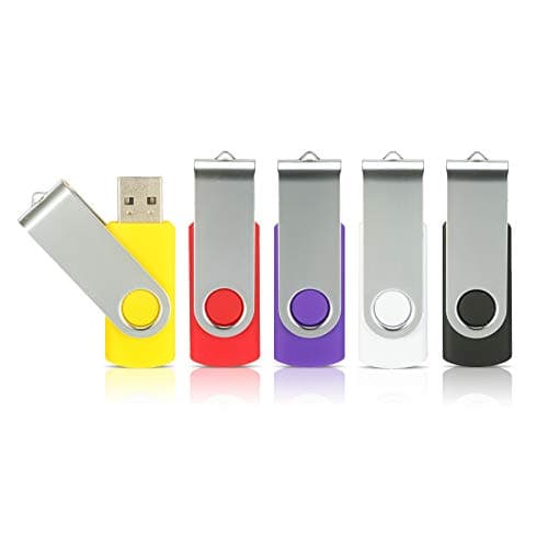 8GB Flash Drives 5 Pack, Alihelan USB Flash Drive USB 2.0 Thumb Drive Swivel Memory Stick U Disk Jump Drive Zip Drive with Led Indicator (5 Mixed Colors: Black Red Purple Yellow White, 8G)