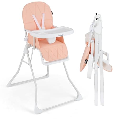 INFANS Baby High Chair, Quick Folding Portable Highchair for Babies and Toddlers with Adjustable Footrest Removable Dishwasher Tray PU Seat, Compact Highchairs for Baby Age 6-36 Months (Pink)