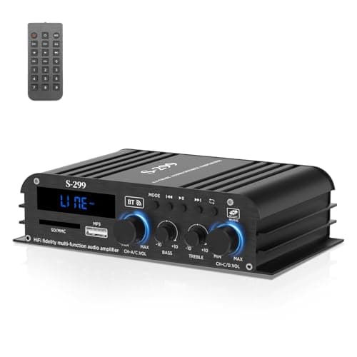 4.1 Channel Bluetooth 5.0 Home Audio Amplifier System - 1600W Peak Power, 40Wx4 RMS, Subwoofer Output, USB/SD/AUX Input, Bass/Treble Control, Remote - Perfect for TV/PC (299)