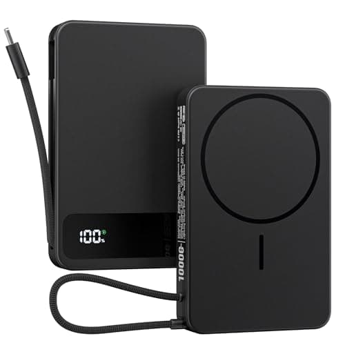 Magnetic Power Bank, 10,000mAh Wireless Portable Charger for Mag-Safe 15W Fast Charging, Battery Pack with USB-C/Lightning Cable 22.5W in/Out for iPhone 17/16/15/14/13/12 Series, AirPods & More