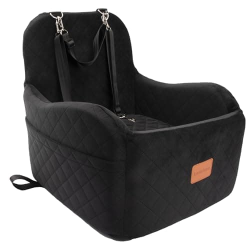 Lealchum Dog Booster Car Seat for Small/Medium Dogs,Puppy Portable Car Bed with Elevated Cushion,Fully Detachable and Washable,2 Storage Pockets,Easy to Install (Black, Medium)