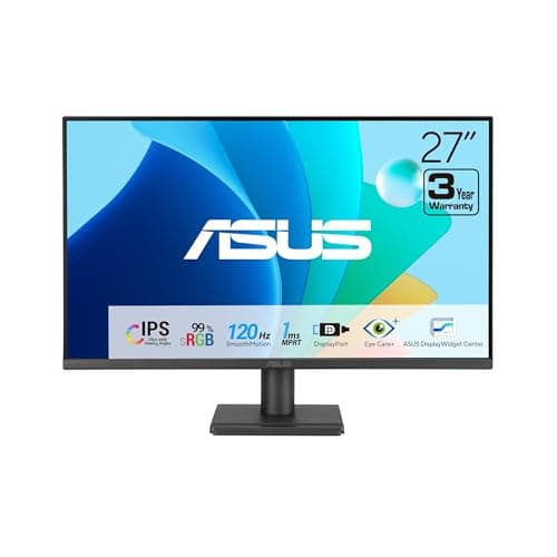 ASUS 27" Computer Monitor (VA279QG) - Full HD, IPS, 120Hz, 1ms MPRT, Adaptive-Sync, Eye Care, Low Blue Light, Flicker Free, HDMI, DisplayPort, VGA, Speakers, VESA Mountable, 99% sRGB, 3yr Warranty
