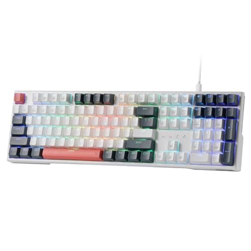 Redragon K668 RGB Gaming Keyboard, 108 Keys Wired Mechanical Keyboard w/Sound Absorbing Foams, Upgraded Hot-swappable Socket, Mixed Color Keycaps, Red Switch