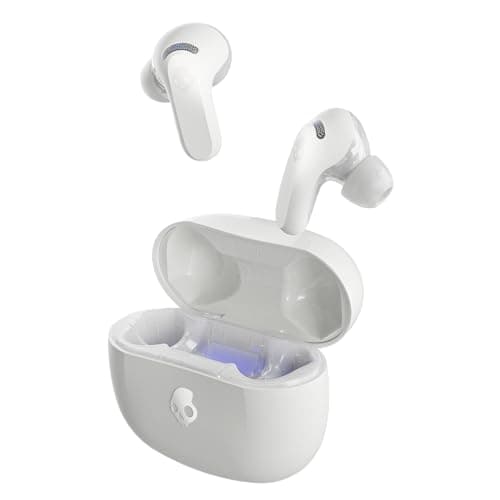 Skullcandy Rail ANC Wireless Earbuds, Bluetooth Headphones, Active Noise Cancelling, Up to 38 Hours Battery, Microphone for iPhone Android, Customizable via Skullcandy App - Bone