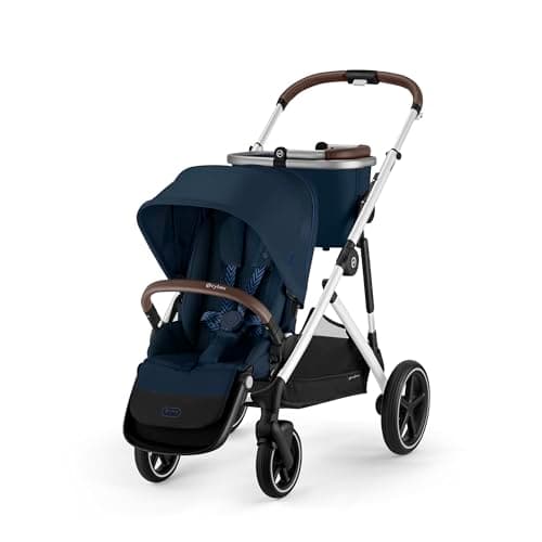 Cybex Gazelle S 2 Stroller – Modular Double Stroller for Infant and Toddler, Includes Detachable Shopping Basket, Over 20+ Configurations, Folds Flat for Easy Storage - Ocean Blue/Silver Frame