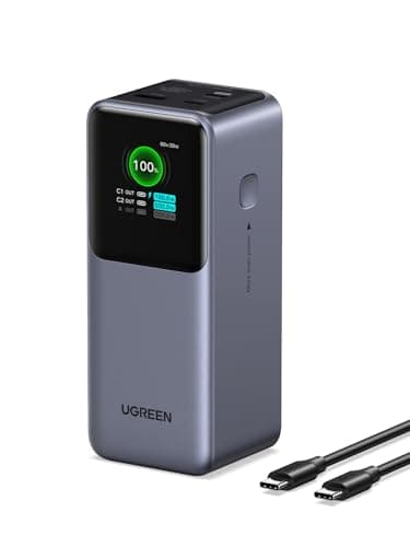 UGREEN 20000mAh Power Bank 130W 3-Port Fast Charger Portable with TFT Smart Display, Compatible with iPhone 16 Series, Galaxy S25 Ultra, MacBook, Dell Laptops, AirPods, iPhone 16-12 & More