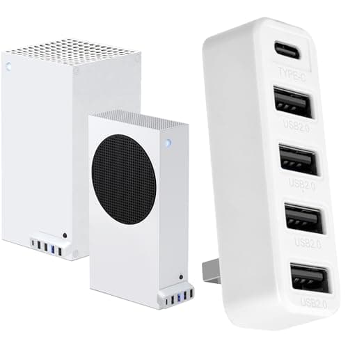 Joso 5 Ports USB Hub 2.0 for Xbox Series X & S, USB Splitter Expansion Adapter with Type-C for Controller Charger, Keyboard, Mouse & More - White