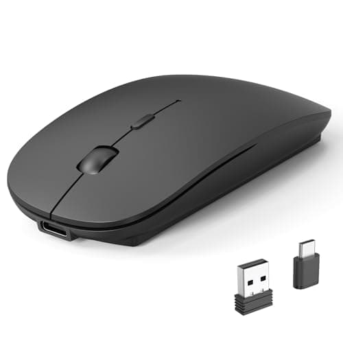 Wireless Bluetooth Mouse for MacBook Pro Air iPad Mac, Rechargeable Tri-Mode (BT5.4 + USBA + USBC) Mouse with Dual Receivers, 95% Noise Reduction, Slim Protable, for Laptop Tablet PC Computer
