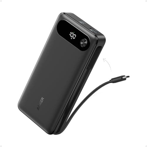 ANKER Power Bank, 20,000mAh Travel Essential Portable Charger with Built-in USB-C Cable, 3-Port 87W Max Fast Charging Battery Pack, for MacBook, iPhone 17/16/15 Series, Samsung, Switch, and More