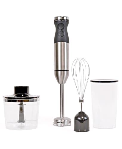 Kenmore Immersion Hand Blender Mixer Variable Speed Handheld Blending Stick Smoothie Food Chopper Whisk 700mL Beaker Lid Baby Food Red Sauces Puree Soup Quad Blade Kitchen Black Silver