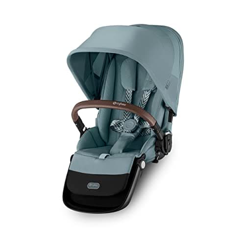 Cybex Gazelle/e-Gazelle S 2 Second Seat – Reclining Seat, Up to 50 lbs, Infant & Toddler, Easy Installation, Comfortable & Secure, Stormy Blue with Brown Bumper Bar