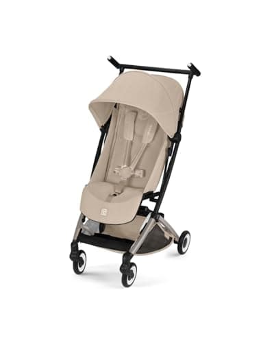 CYBEX Libelle Travel Stroller - Carry-On Compliant, Ultra-Compact & Lightweight (13.7 lbs), Easy & Compact Fold, One-Pull Harness, Adjustable Recline, Travel System Ready – Almond Beige