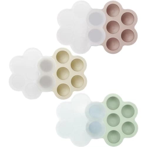 PandaEar 3 Pack Baby Food Freezer Tray with Lids, Silicone Baby Fruit Food Feeder Tray, Baby Food Storage Container Ice Cube Tray Maker for Homemade Baby Food (Pink/Green/Linen)