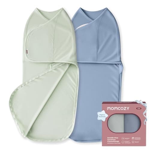 Momcozy Baby Swaddle, Quiet Fastener Swaddle Suitable for Infant 0-3 Months, New-Parent-Friendly Sleep Sack, Reduce Startle Reflex, Newborn Boys Girls Registry Essentials, 2-Pack, Serenity