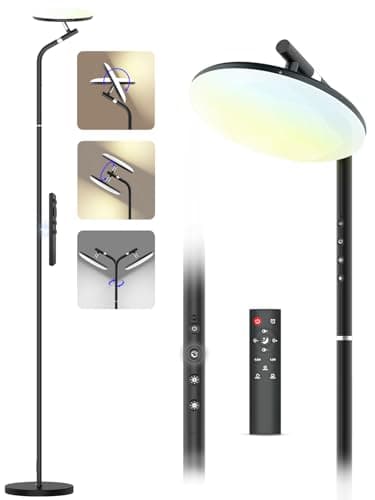 LED Floor Lamp, 36W Super Bright Standing Lamp with Remote &Touch Control, 69" Stepless Dimmable Torchiere Floor Lamps, 350°Rotating Head Floor Lamp for Living Room, Bedroom, Office, Black