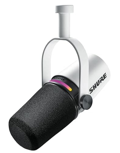 Shure MV7+ Dynamic Microphone – USB-C & XLR Podcast Mic for Streaming, Recording & Broadcasting, OBS Certified, Auto Level Mode, Digital Pop Filter, LED Panel, White