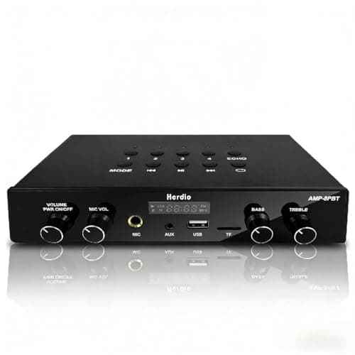 Herdio 8-Channel (60W Each) Bluetooth 5.4 Audio Amplifier - Home Speaker Receiver System with USB/TF/AUX/MIC Inputs, Bass/Treble Control, 4 Zone Independent Control for Whole Home Sound