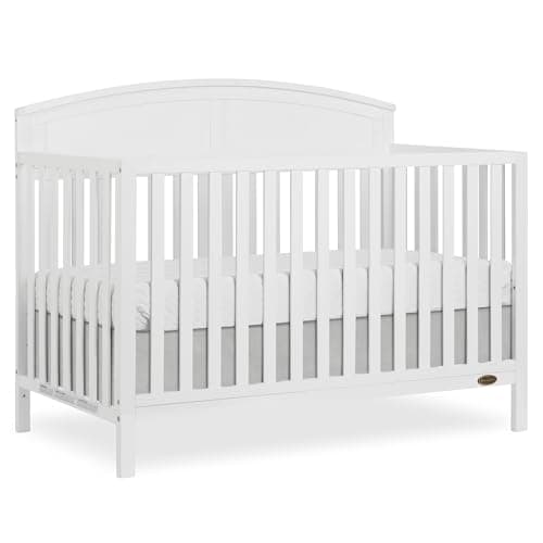 Dream On Me JPMA & Greenguard Gold Certified Storybrooke 5 in 1 Convertible Crib in White, Built of Sustainable Pinewood, 3 Mattress Height Settings, Non-Toxic Water-Based Paint Finish