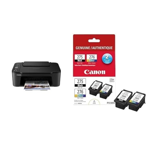 Canon PIXMA TS3720 Wireless All-in-One Printer, Copier, Scanner, Black + PG-275 Black/CL-276 Colour Genuine Ink Value Pack (2 Count)